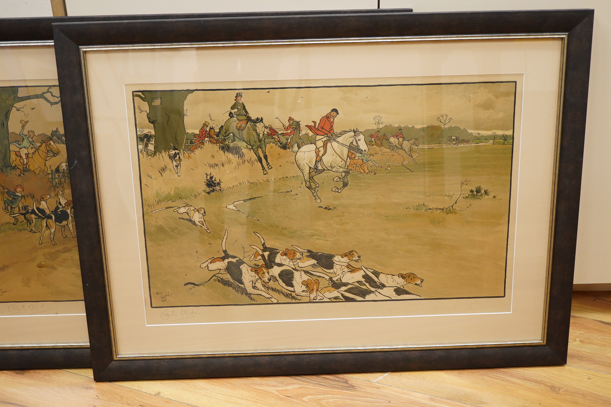 Cecil Aldin (1870-1939), Three hunting interest lithographs, copyright published by Lawrence and Bullen, Covent Garden, London, each is signed in pencil to the margin, 41 x 63cm
